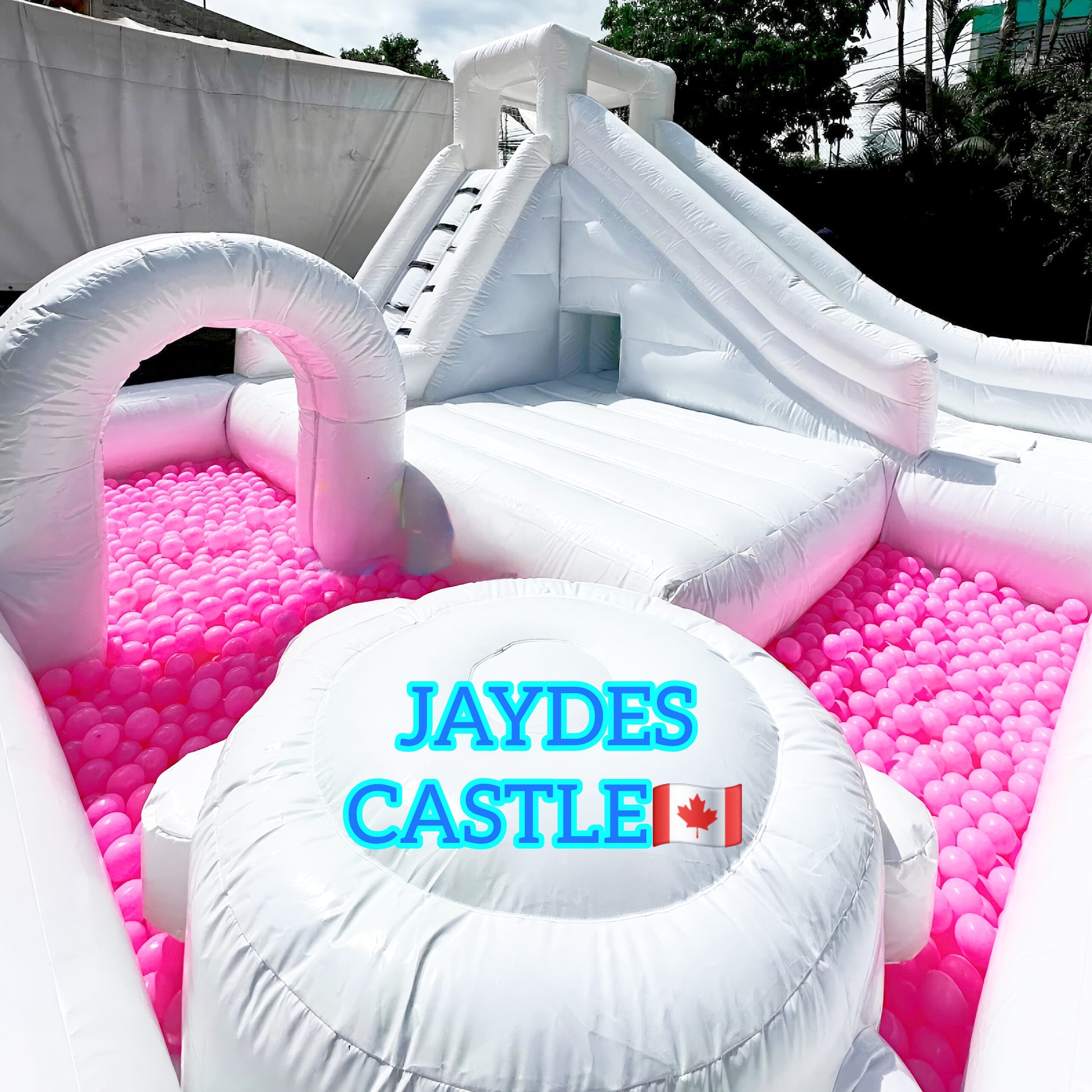 Colorful Aura Luxury Rental Ltd Ballpit Funanza Bounce House with vibrant inflatable walls and playful design for kids' entertainment.